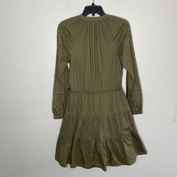LAUREN Ralph Lauren Sulashka Dress Women 2 Olive Green Embroidered A-Line Cotton - Picture 7 of 14